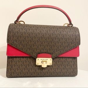 Michael Kors Brown Scarlet Red Kinsley Crossbody